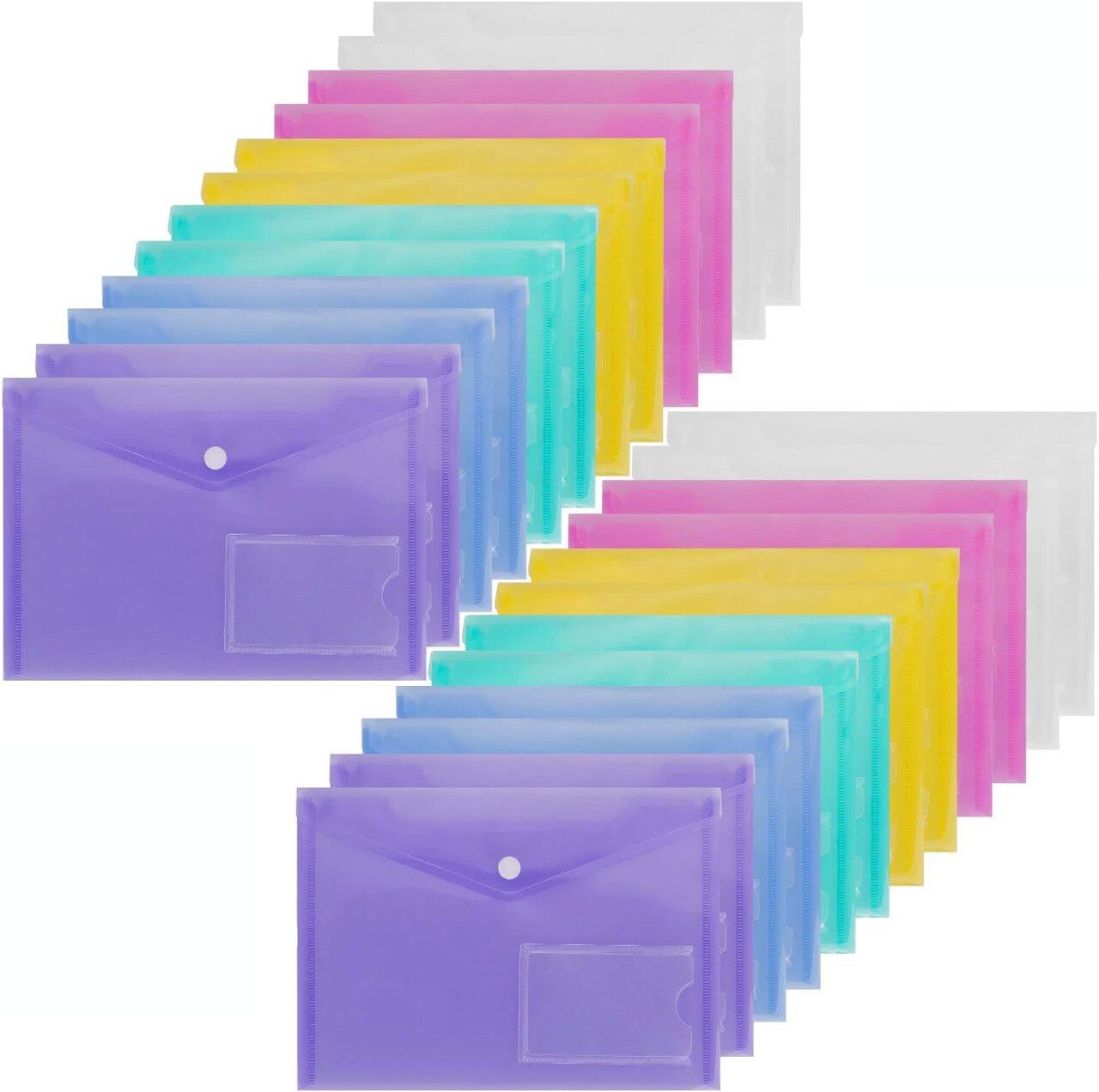 24 Pack Plastic Envelopes A5 Poly Folders with Snap Button and Label Pocket (Multicolored)